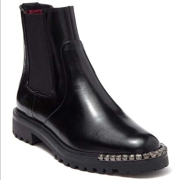 Schutz Women's Daisha Embellished Leather Chelsea Boots Solid Black Size 7 - Picture 1 of 12